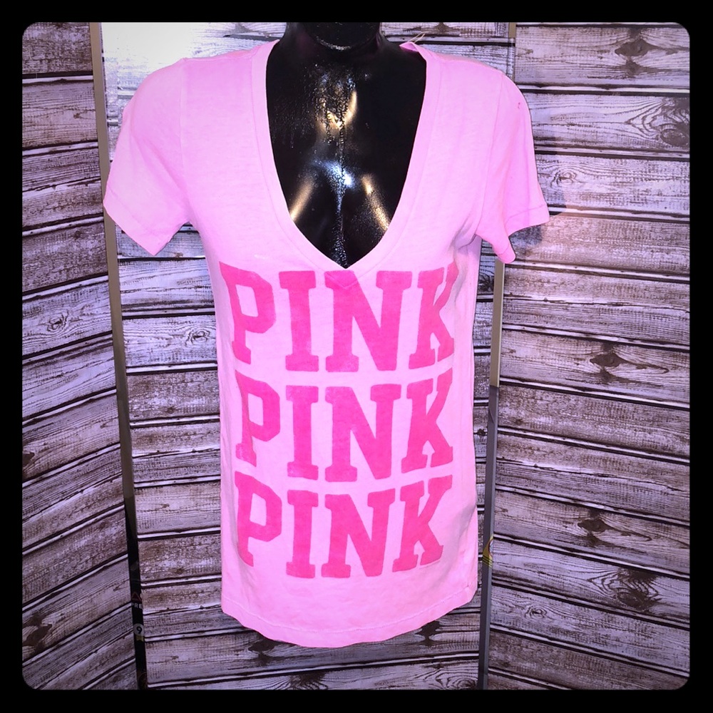 🌴VICTORIA SECRET PINK•XS•VNECK•SHORT-SLEEVE TEE